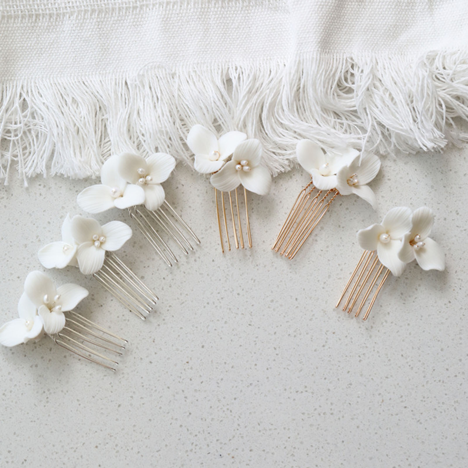 Hanbok Hair Pin - Keramische bloem zijkam met parels Luxe